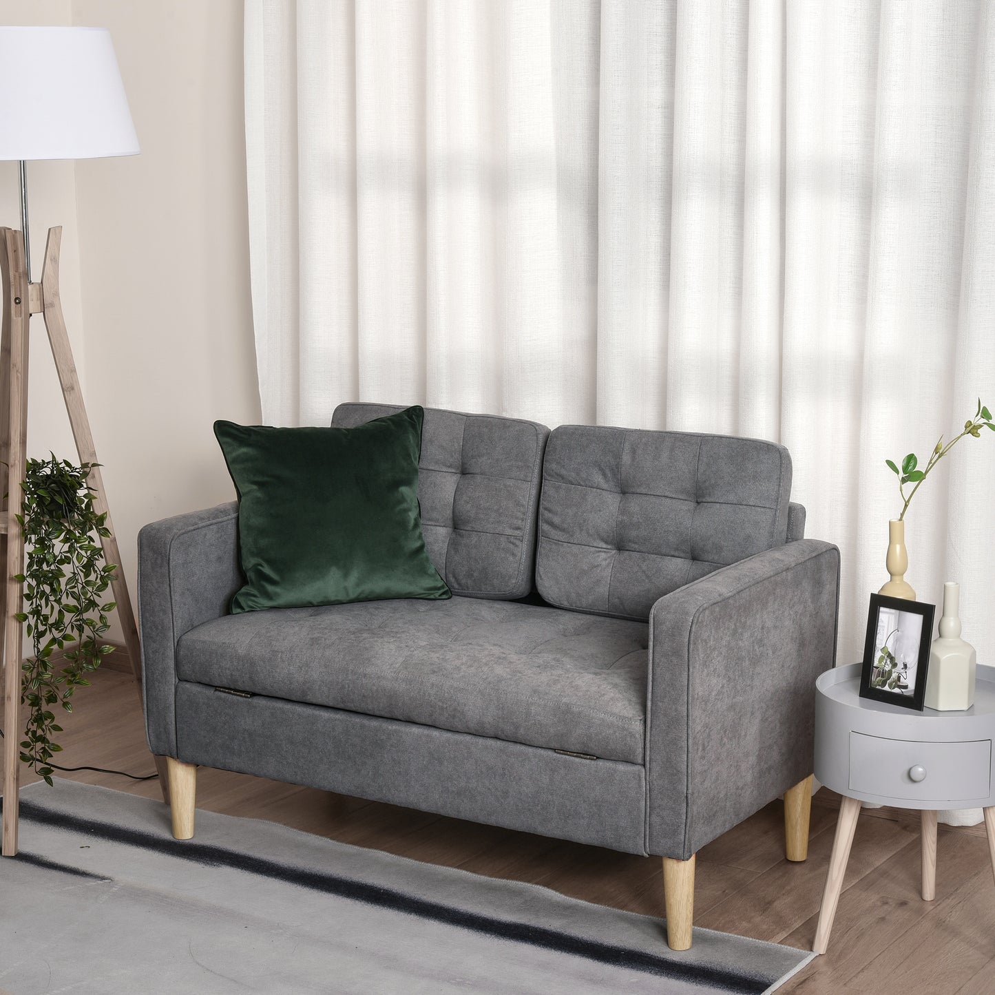 2 Seater Storage Sofa, Fabric Couch with Hidden Under Seat Storage, Thick Cushions