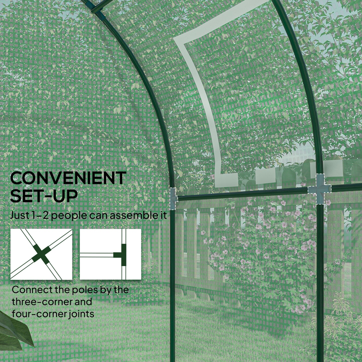 Walk in Polytunnel Greenhouse, Green House for Garden with Roll-up Window and Door, 1.8 x 1.8 x 2 m, Green