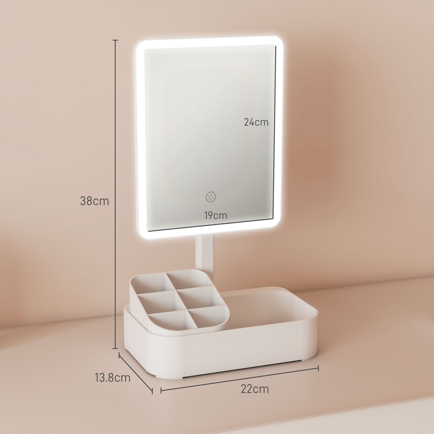 Makeup Mirror with Lights, Rechargeable Vanity Mirror w/ Touch Screen, 2 Lighting Modes and 180° Rotation, White