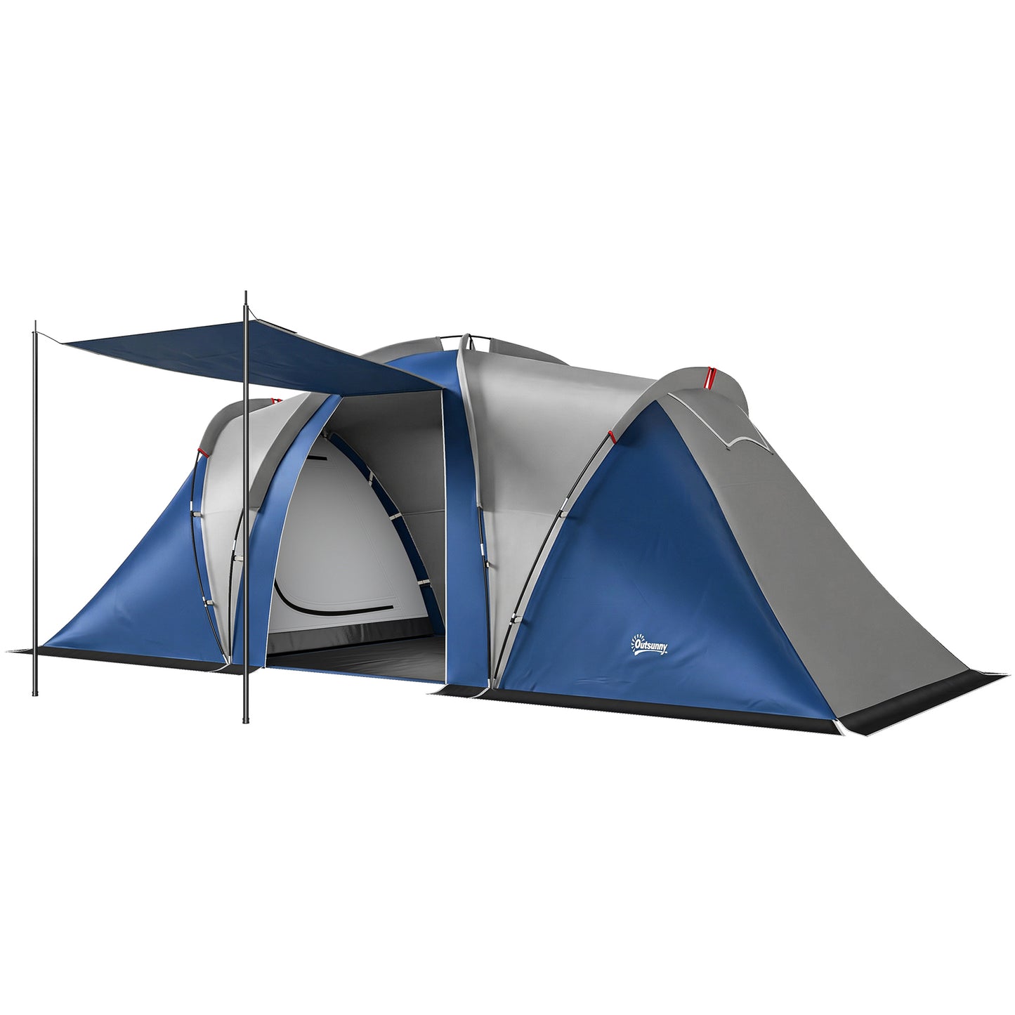 Family Camping Tent 3000mm Waterproof Windproof Tunnel Tent 6 Person, Navy Blue & Light Grey