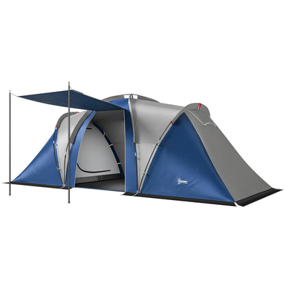 Family Camping Tent 3000mm Waterproof Windproof Tunnel Tent 6 Person, Navy Blue & Light Grey