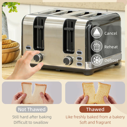 Polished Stainless Steel Kettle and Toaster Set - Black