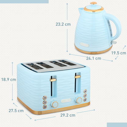 3000W 1.7L Kettle & 4 Slice Toaster, Kettle and Toaster Set with 7 Browning Controls and Crumb Tray, Light Blue