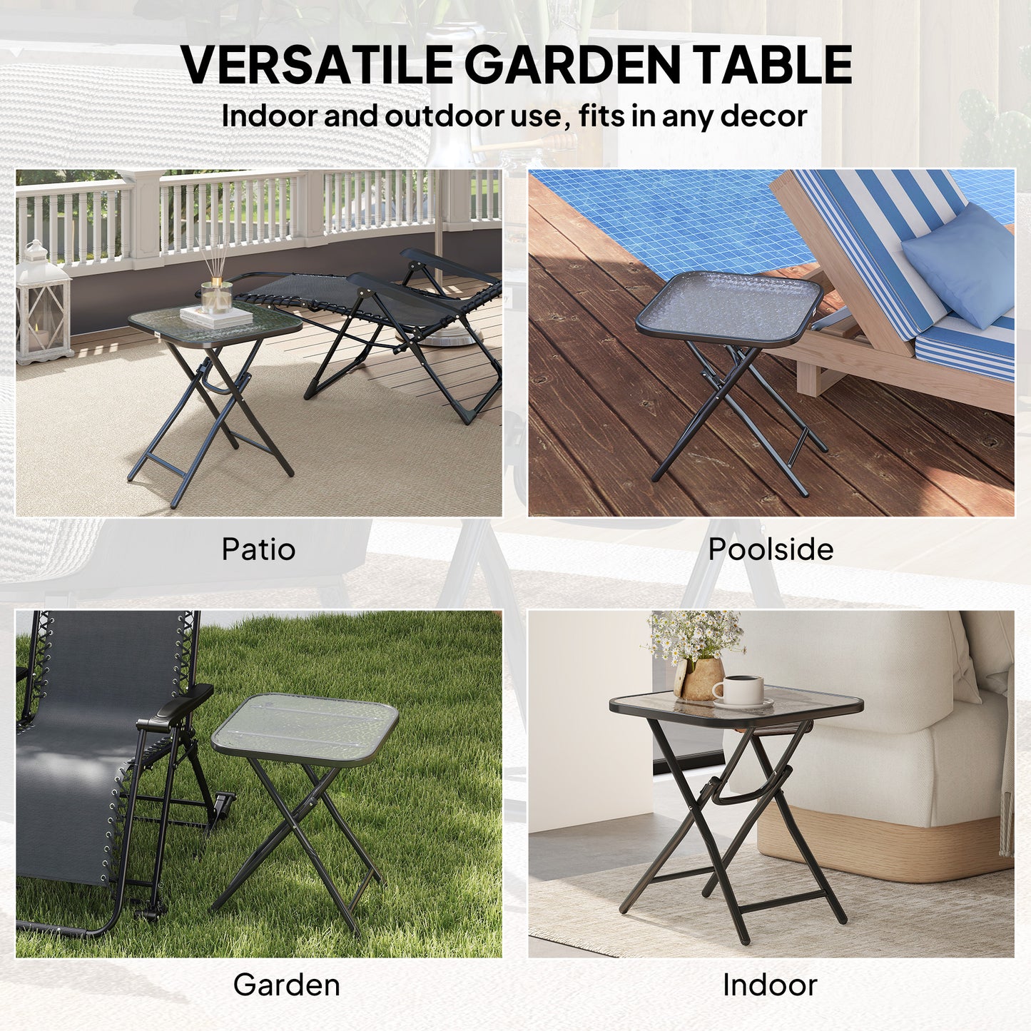 Foldable Garden Table Square Folding Table for Patio Garden 45 x 45 x 50Hcm Black