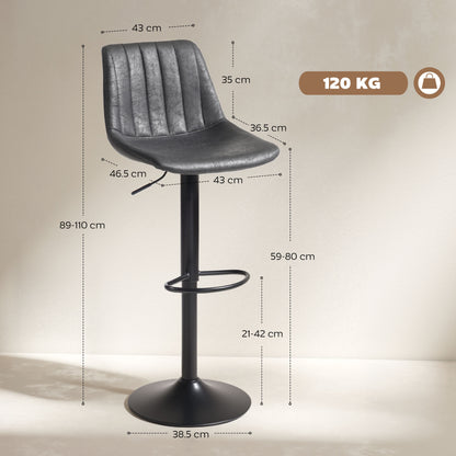 Set of 2 Leathaire Tub Bar Stools - Charcoal Grey