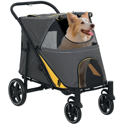 Foldable Pet Stroller, with Universal Wheels, Shock Absorber, for Medium and Large Dogs - Grey