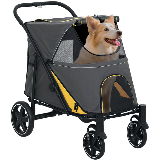 Foldable Pet Stroller, with Universal Wheels, Shock Absorber, for Medium and Large Dogs - Grey