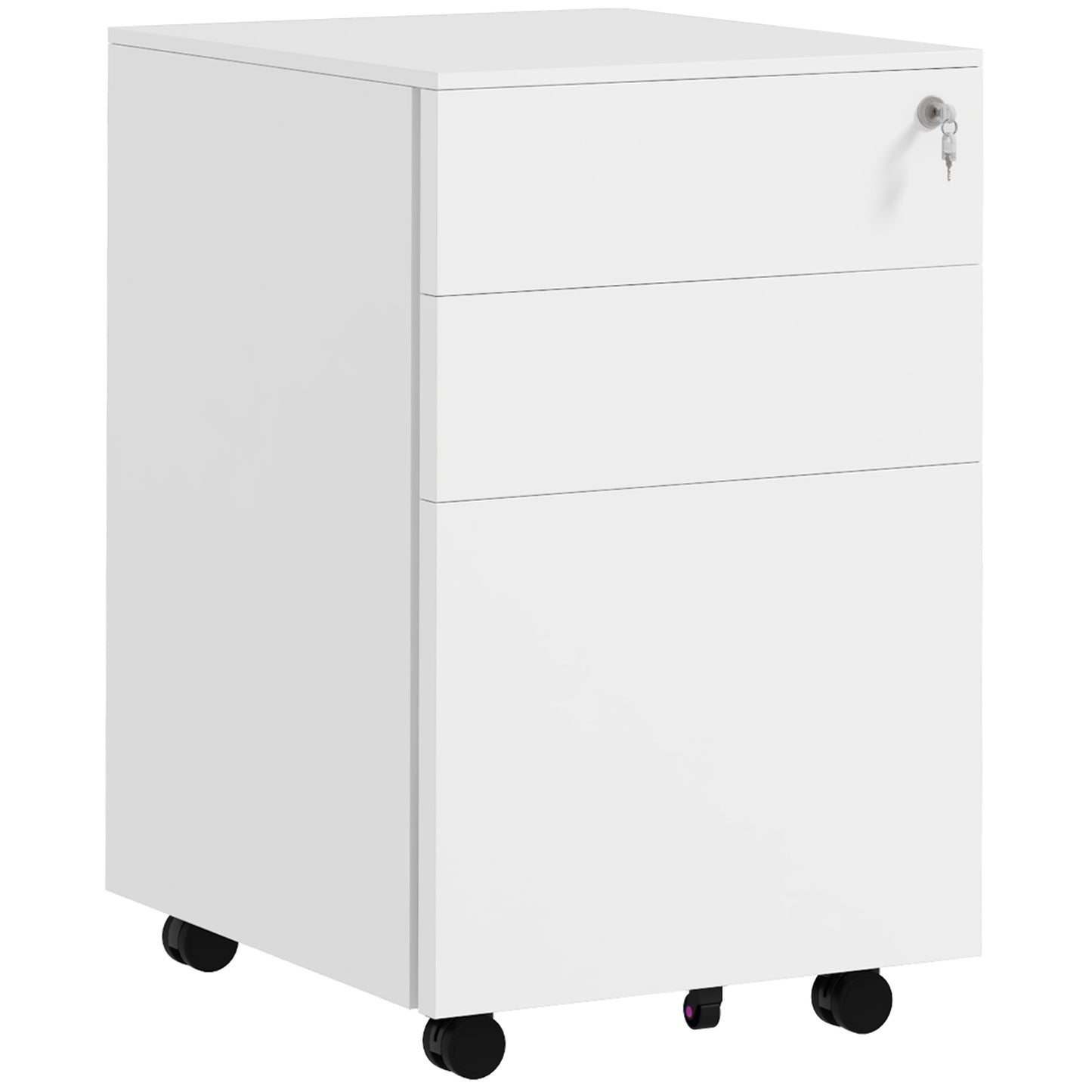 3-Drawer Vertical Filing Cabinet with Pencil Tray, Lock and 5 Wheels, Steel Mobile File Cabinet, for A4