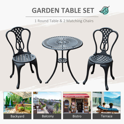 3 Piece Small Patio Furnture Cast Aluminium Bistro Set Garden Outdoor Table and Chairs Shabby Chic Style
