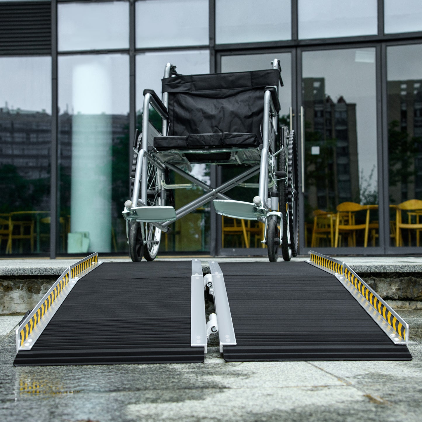 Wheelchair Ramp, 152L x 73Wcm, 272KG Capacity, Folding Aluminium Threshold Ramp with Non-Skid Surface