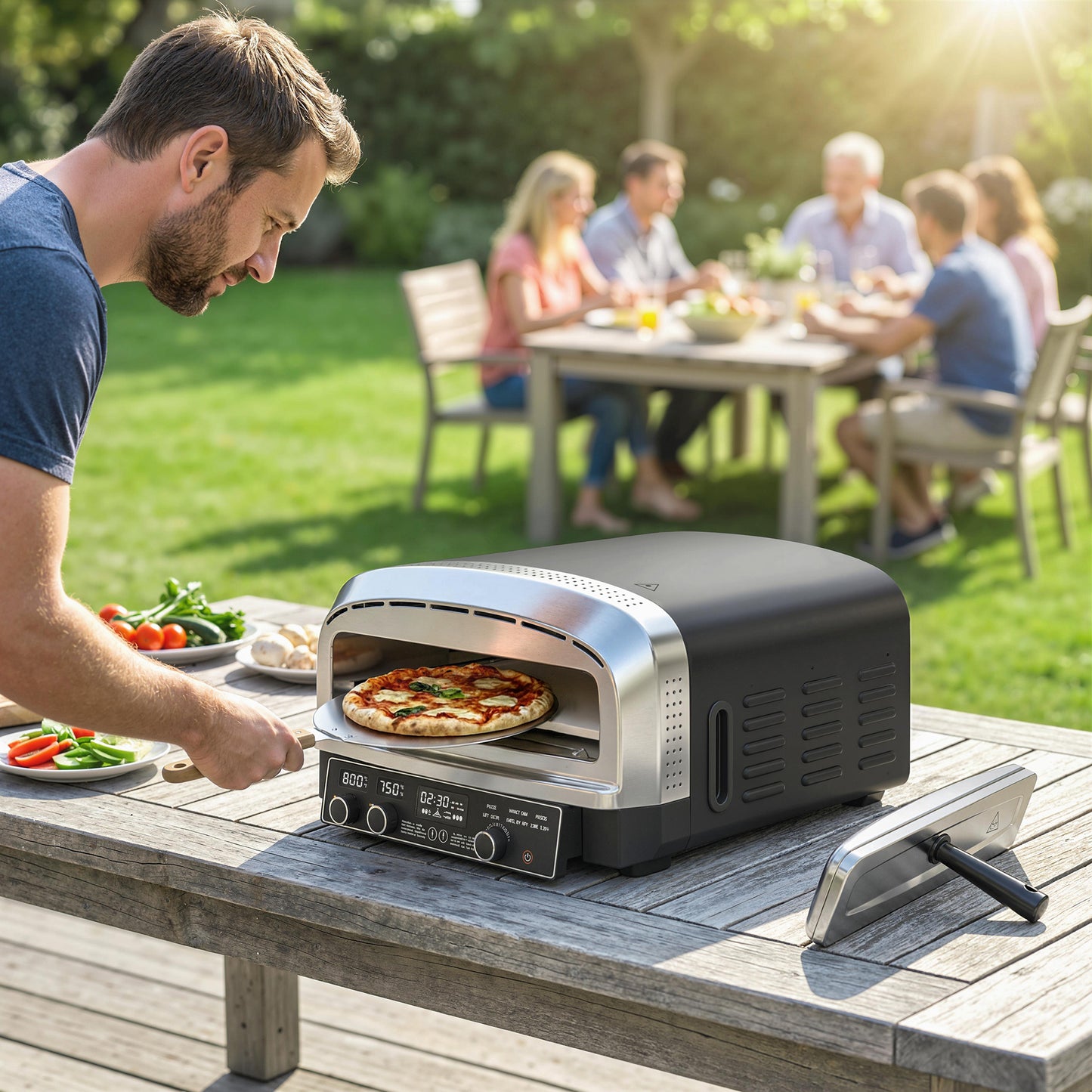 Outdoor Pizza Oven Dual Heat Control 6 Presets Electric Pizza Maker with 37 cm Stone and Peel