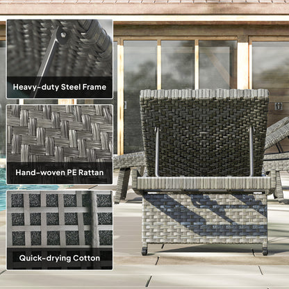 Outdoor PE Rattan Sun Lounger, Folding Wicker Garden Lounger Recliner with 4-Level Adjustable Backrest