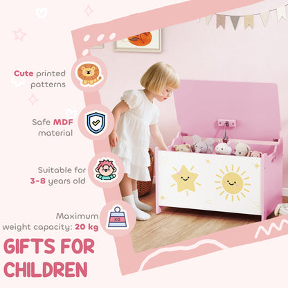 Toy Box with Lid, Safety Hinges and Groove Handles, Toy Storage organiser for Kids, Living Room, Playroom, Pink