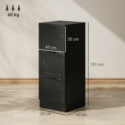 3 Drawer Filing Cabinet with Lock, Office Storage Cabinet with Adjustable Hanging Bars for A4 Letter Size Files, Black