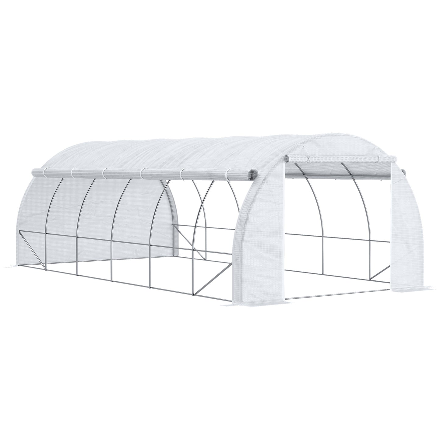 6 x 3 x 2 m Polytunnel Greenhouse with Roll-up Side Walls, Walk-in Grow House Tent with Steel Frame, Reinforced Cover