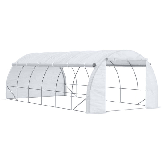 6 x 3 x 2 m Polytunnel Greenhouse with Roll-up Side Walls, Walk-in Grow House Tent with Steel Frame, Reinforced Cover