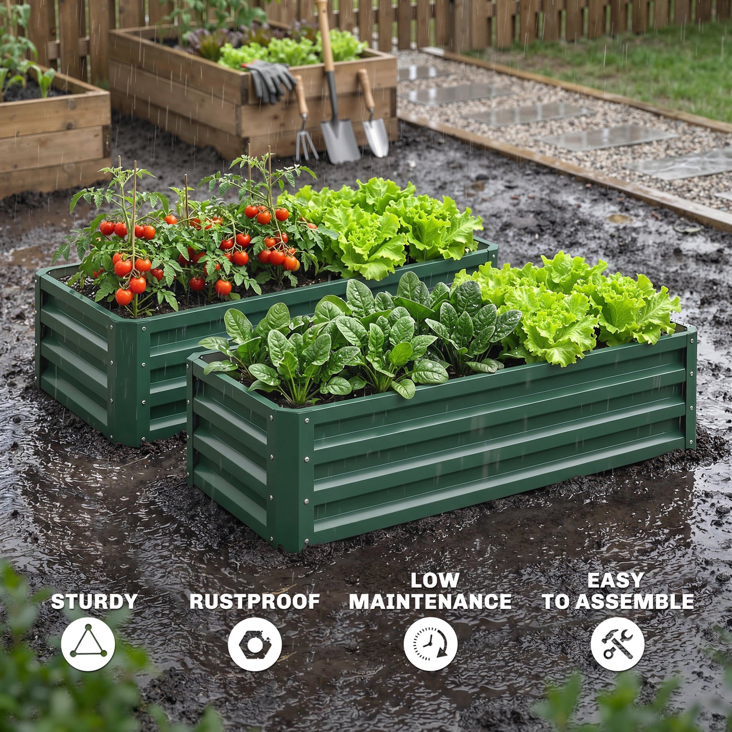 Set of Two 110 x 50 cm Steel Planter Boxes - Green