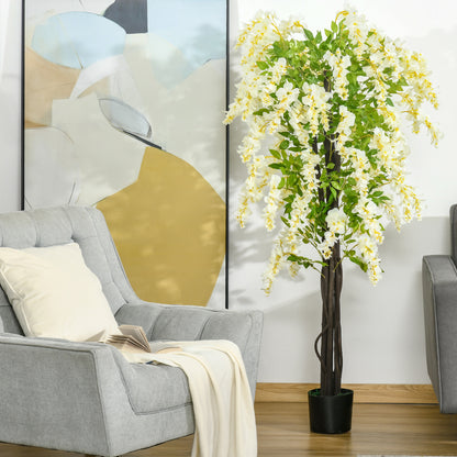 Artificial Plant White Wisteria Tree Faux Decorative Plant in Nursery Pot for Indoor Decor, 160cm