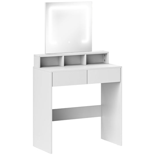 Storage Dressing Table, with LED Light Mirror - White
