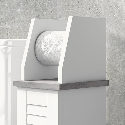 Toilet Roll Holder Cabinet, Slim Freestanding Bathroom Cabinet with Adjustable Shelf, Toilet Roll Storage Unit, White