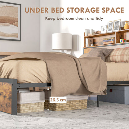 Industrial King Bed Frame, 5.2FT Steel Bed Base with Storage Headboard, Footboard, Slatted Support and Under Bed Storage