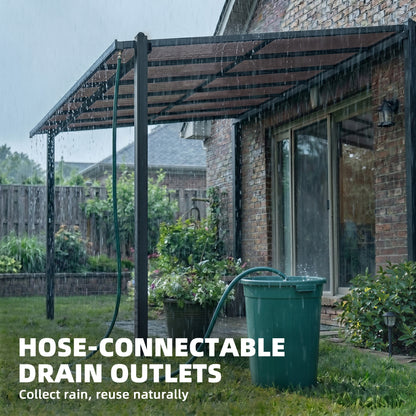 3.6 x 3 m Lean to Garden Pergola with PC Roof, Aluminium Frame Hardtop Gazebo Pergola with Drainage Gutters, Dark Grey