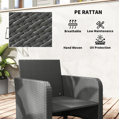 Five Piece Rattan Garden Furniture Set with 2-Tier Coffee Table and Ottomans - Grey