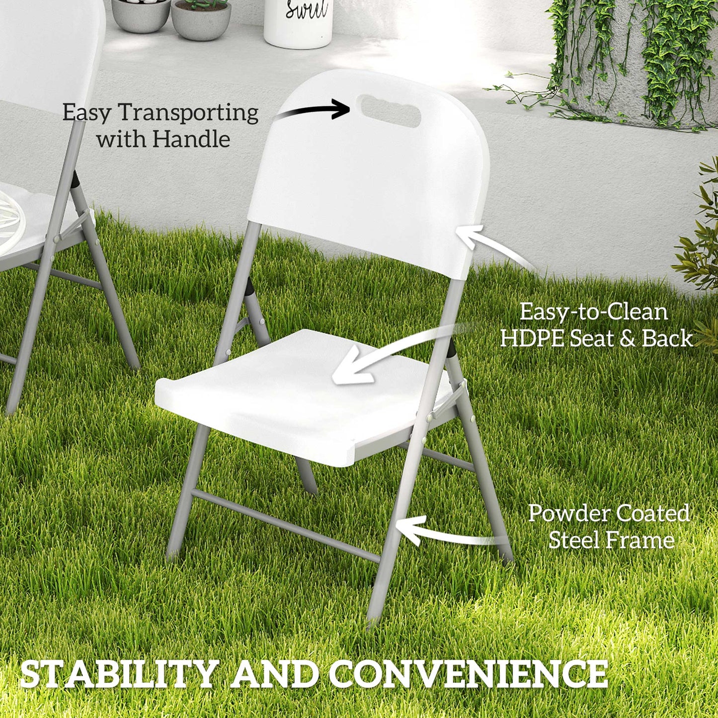 Set of Four Foldable Outdoor Chairs - White