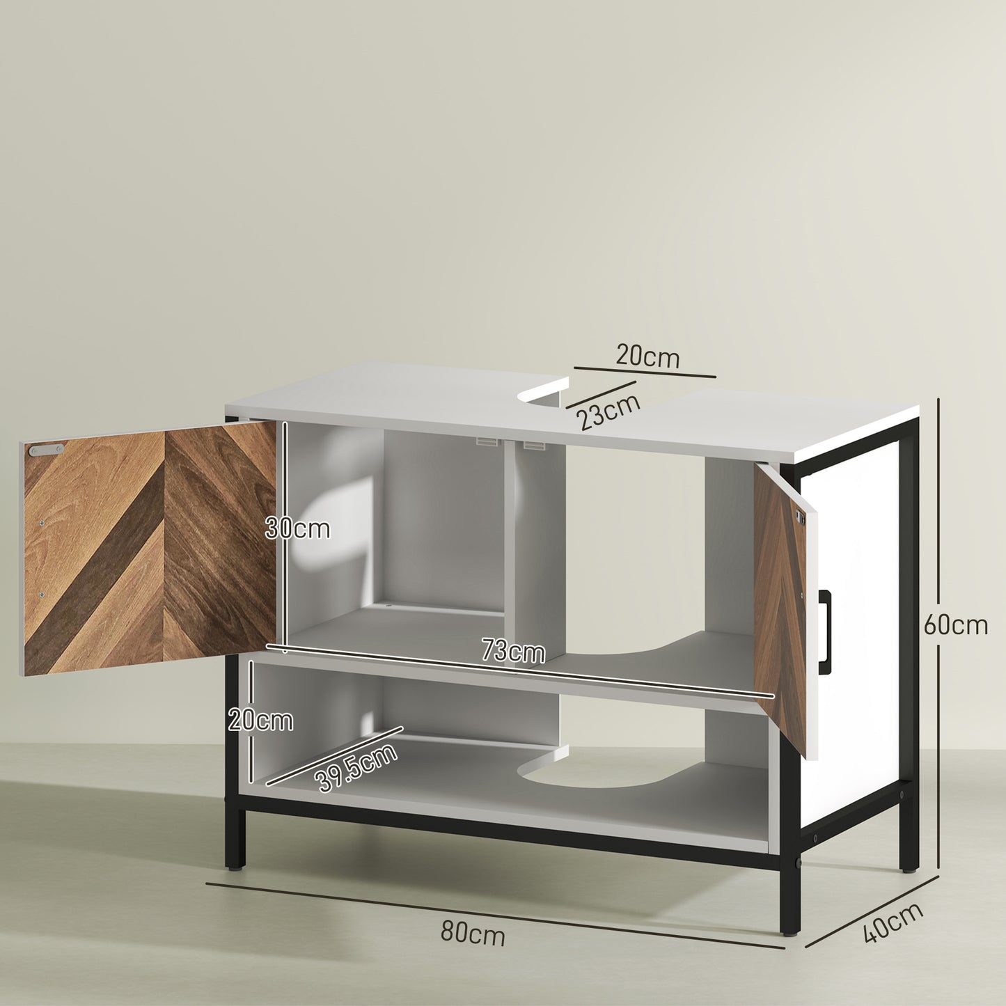 Under Sink Bathroom Cabinet, Rustic Under Sink Cabinet for Basin with or without Pedestal, Cream White and Walnut