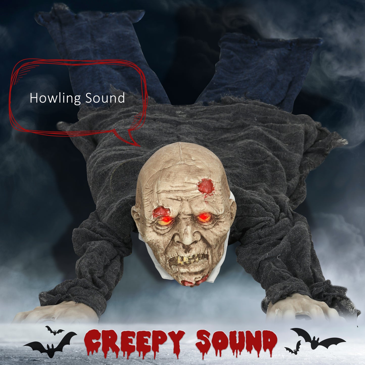 5.2ft Life Size Outdoor Halloween Decoration Crawling Zombie, Animated Prop Decor with Sound and Motion Activated
