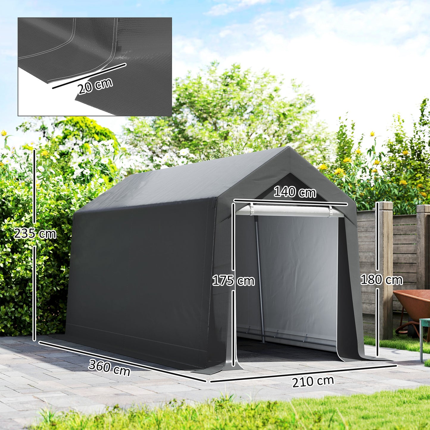 3.6 x 2.1m Portable Outdoor Shed, with Window - Dark Grey