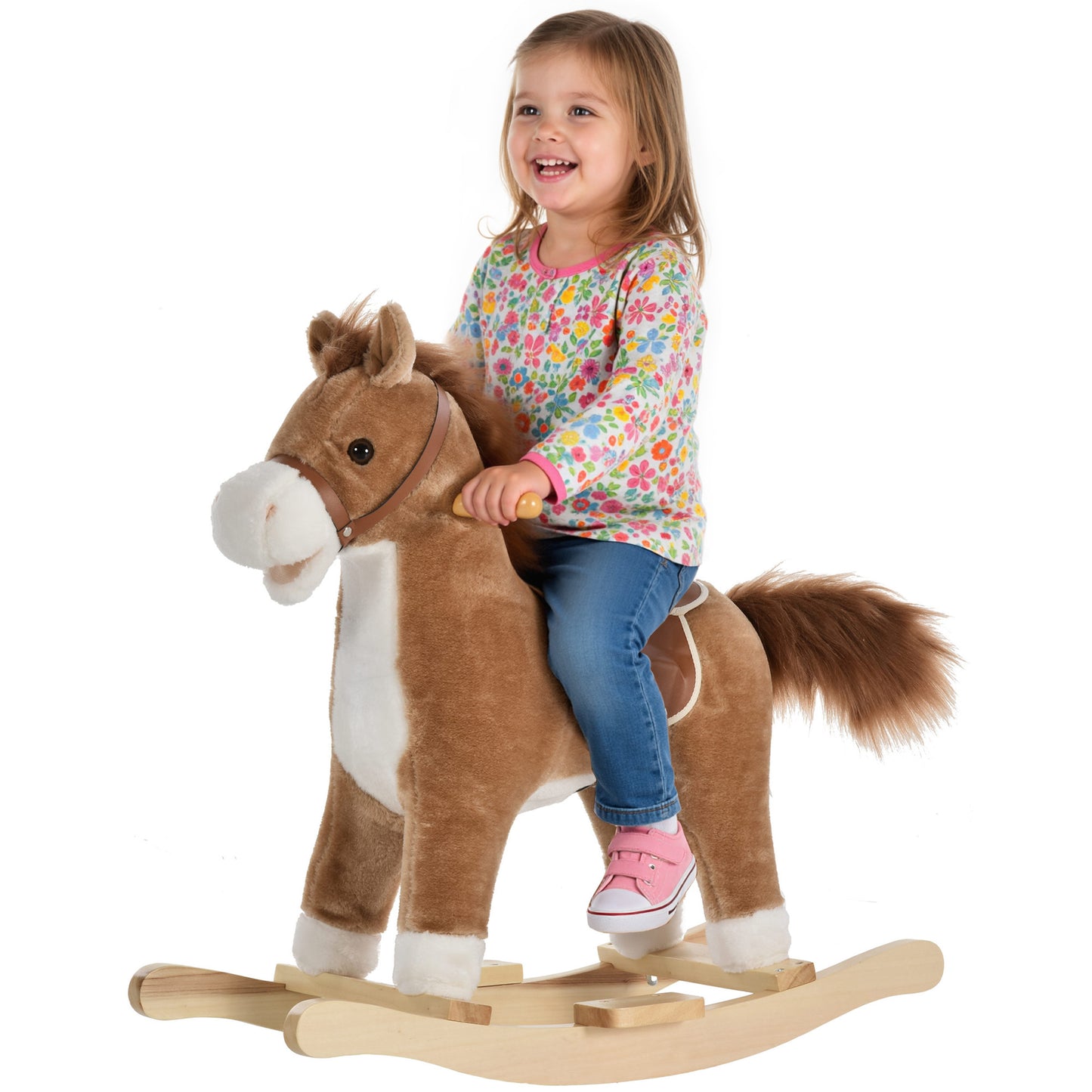 Kids Classic Rocking Horse, with Moving Mouth, Neighing Sounds, Brown
