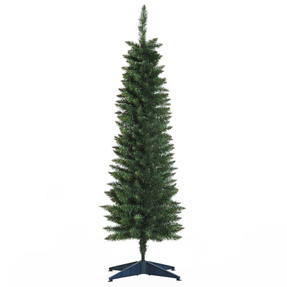 5ft Unlit Artificial Christmas Tree, Pencil Slim Xmas Tree with Solid Stand and Realistic Branches, Green