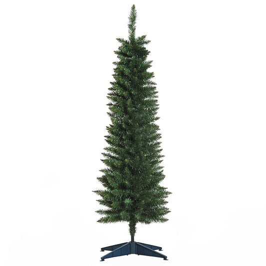 5ft Unlit Artificial Christmas Tree, Pencil Slim Xmas Tree with Solid Stand and Realistic Branches, Green