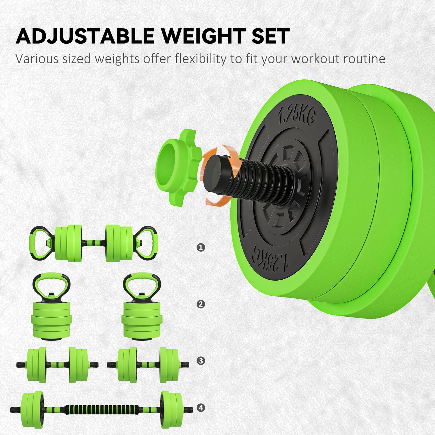 20kg 6-In-One Adjustable Weight Dumbbells Set, Barbell, Kettlebell, Push Up Stand - Green