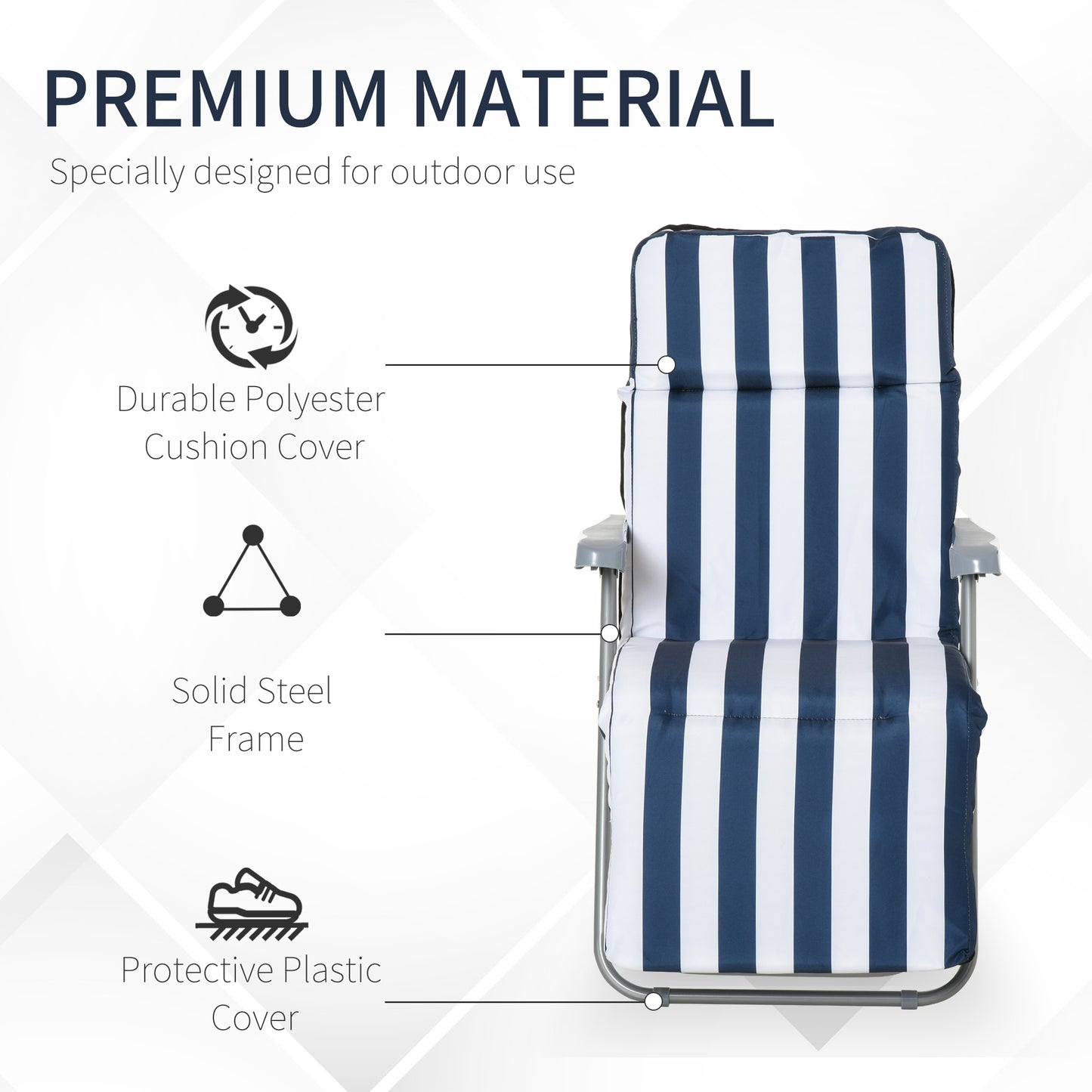 2Pc Folding Sun Loungers Set-Blue/White