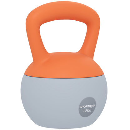 12KG Soft Kettlebell, Kettlebell with Non-Slip Handle for Home Gym, Weight Lifting, Strength Training, Orange/Grey