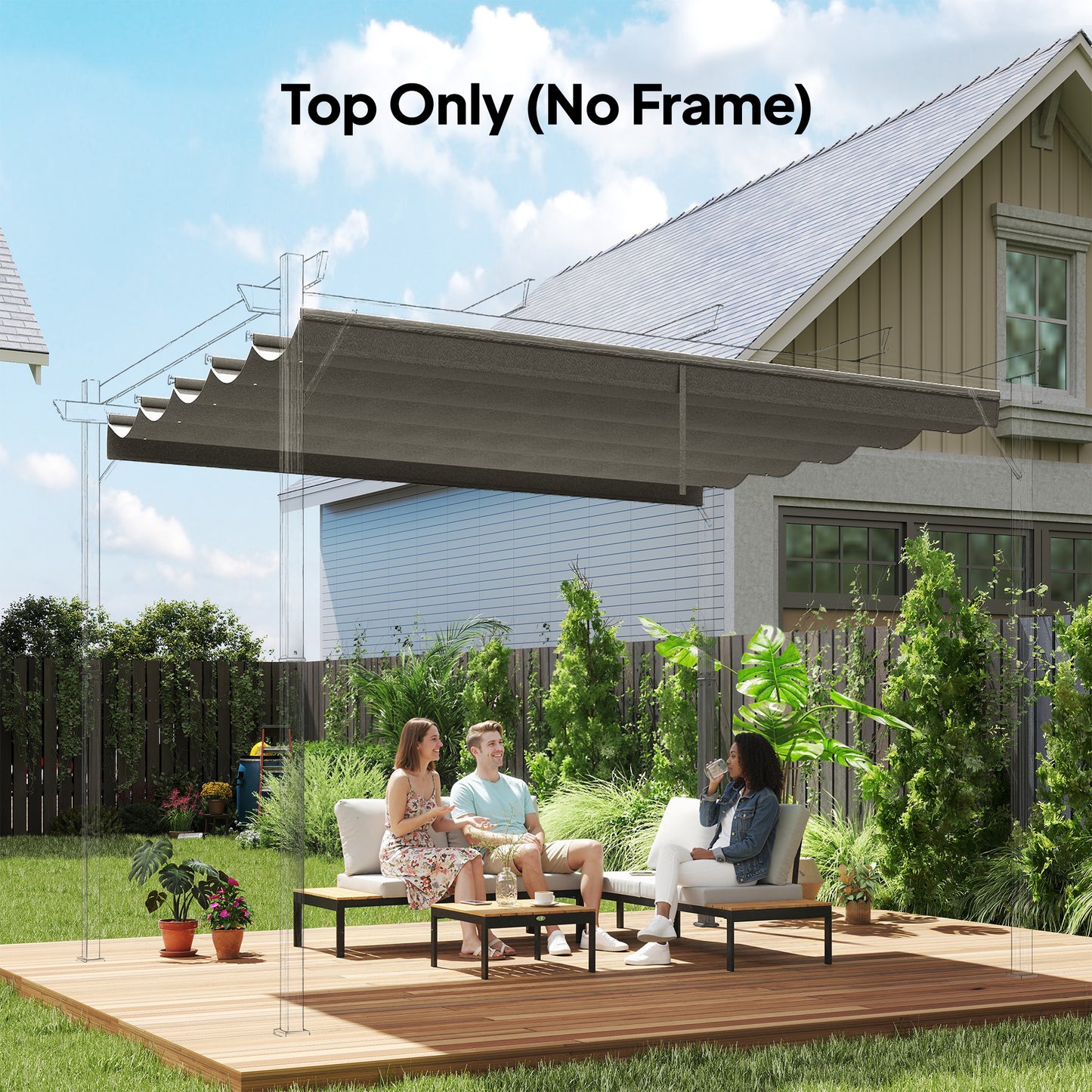 Retractable Pergola Cover, 2.55 x 2.5 m Replacement Canopy Fabric for 3 x 3 m Frame, Roof Top Only, Light Grey