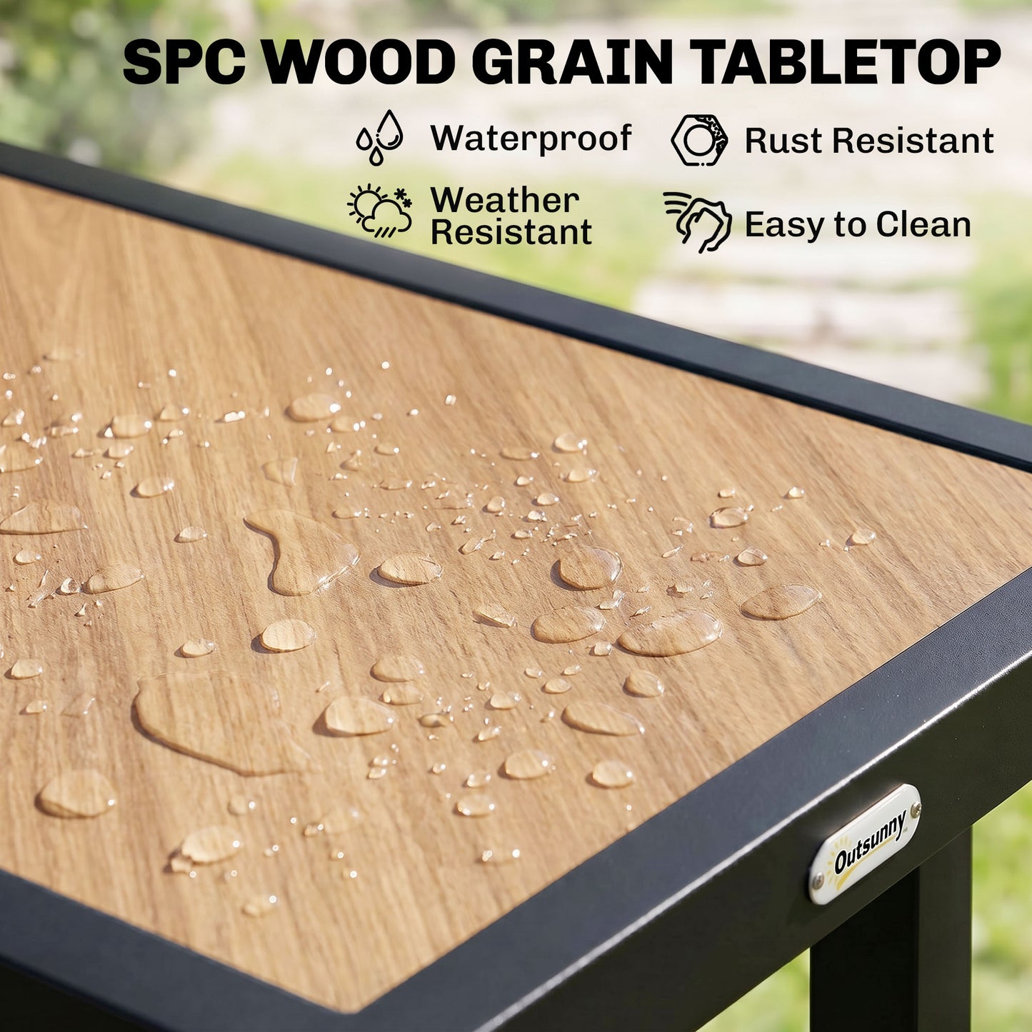 Metal Garden Coffee Table, Outdoor Side Table with SPC Woodgrain Tabletop for Outside, Garden, Balcony, Porch