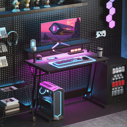 Two-Level LED Gaming Desk - Black