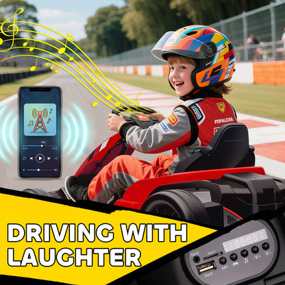 24V Electric Go Kart, Drift Kart with Adjustable Seat, Slow Start, 5-Point Harness, Music, for 6-12 Years, Red