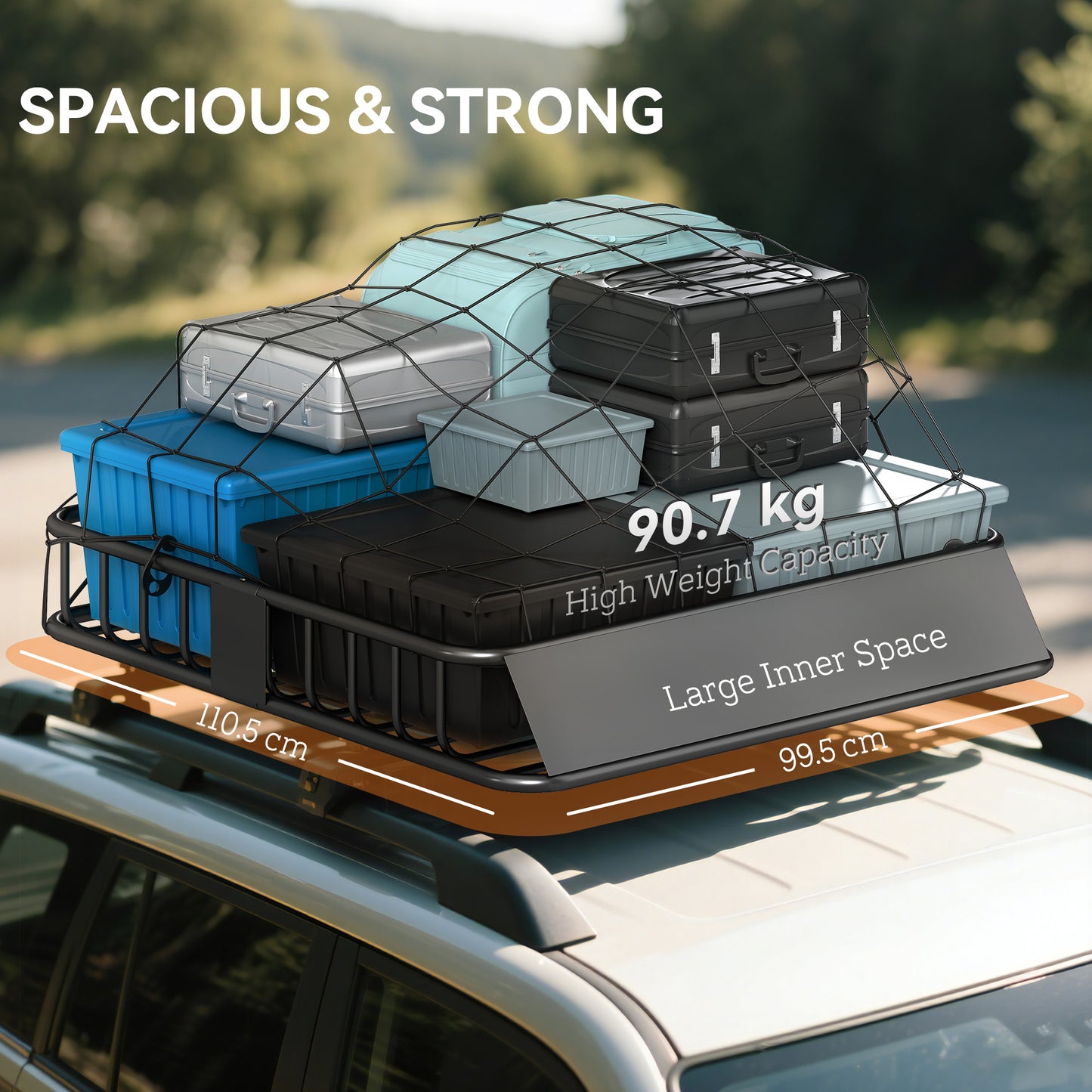 Universal Roof Rack Basket Tray, 90.7 kg Steel Car Rooftop Luggage Cargo Carrier Holder with Wind Fairing