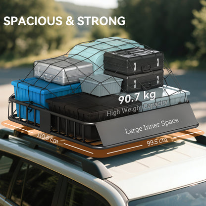 Universal Roof Rack Basket Tray, 90.7 kg Steel Car Rooftop Luggage Cargo Carrier Holder with Wind Fairing