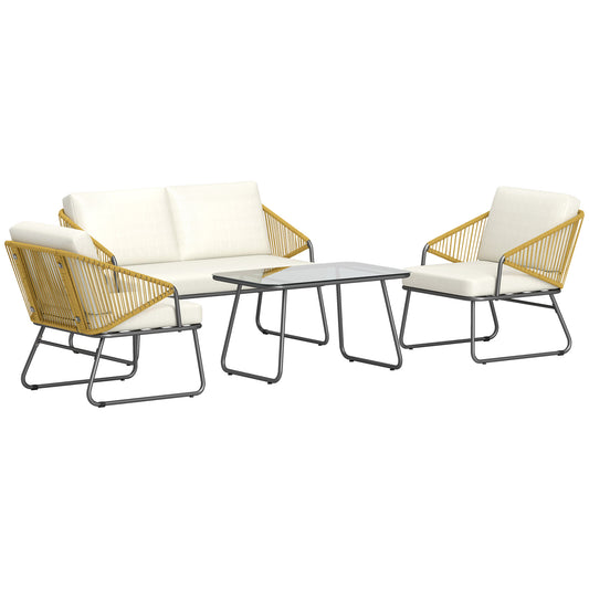 Four-Piece Rattan Strong Panel Outdoor Sofa Set - Natural