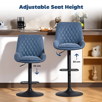 Set of Two Faux Leather Retro Bar Stools - Dark Blue
