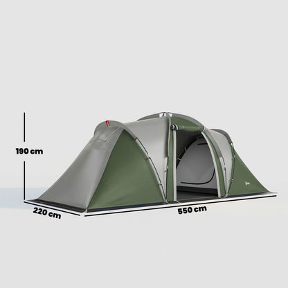 Family Camping Tent 3000mm Waterproof Windproof Tunnel Tent 6 Person Two Bedrooms Green