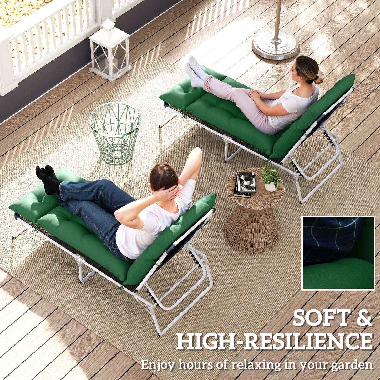 Set of Two 190 x 56cm Sun Lounger Cushions - Green