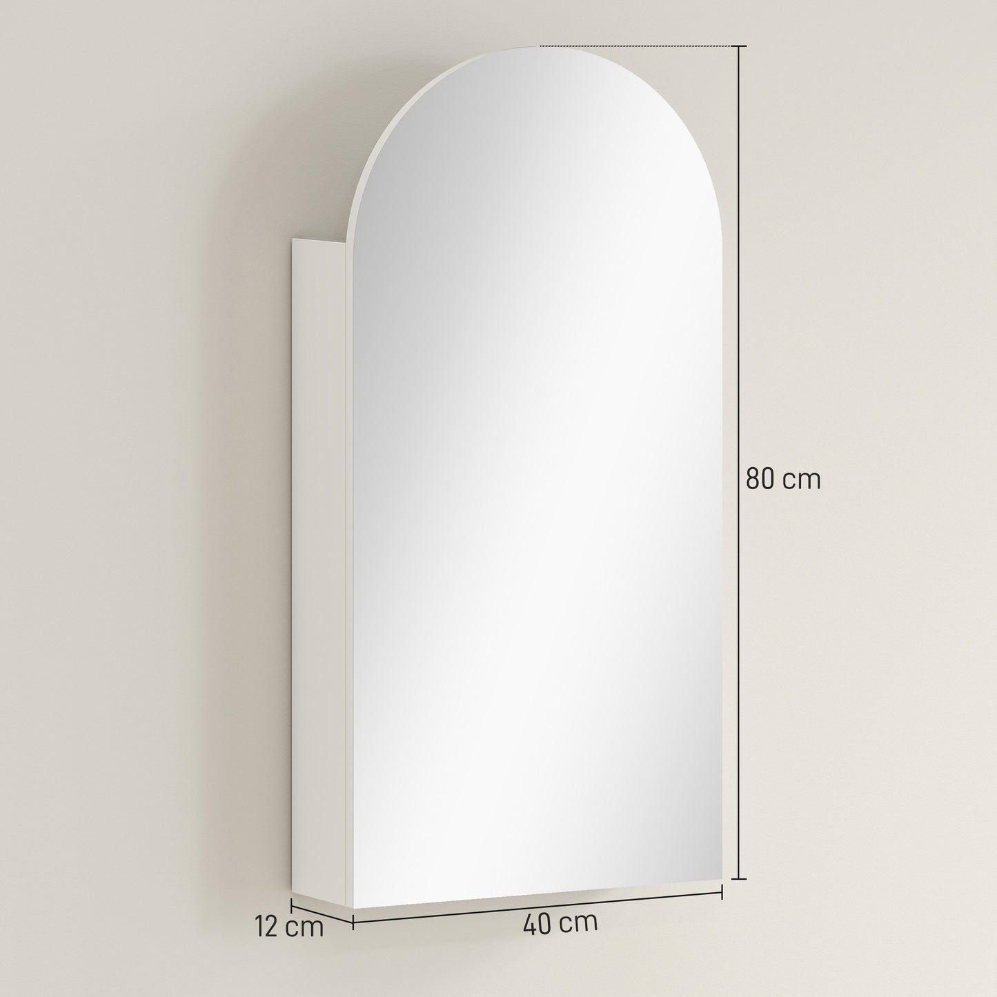 Arched Bathroom Mirror Cabinet with Adjustable Glass Shelves - White