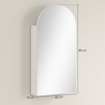Arched Bathroom Mirror Cabinet with Adjustable Glass Shelves - White