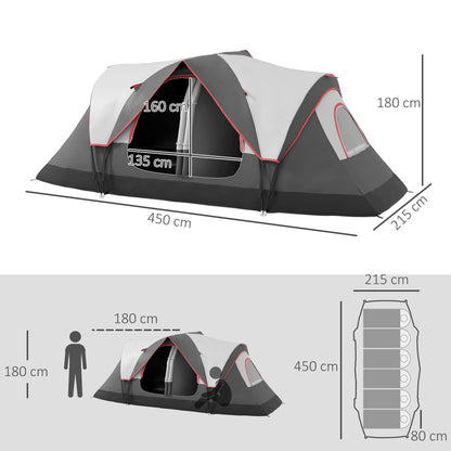 Camping Tent for 6 Man with 2000mm Waterproof Rainfly and Carry Bag for Fishing Hiking Festival, Grey